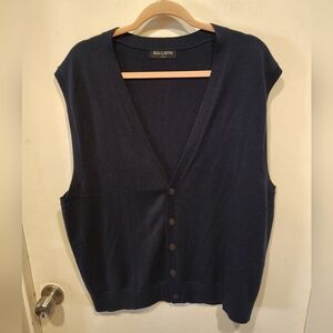 Kallspin Men's Navy Blue Cashmere Wool Blend Sweater Vest Sz XL Preppy Academia
